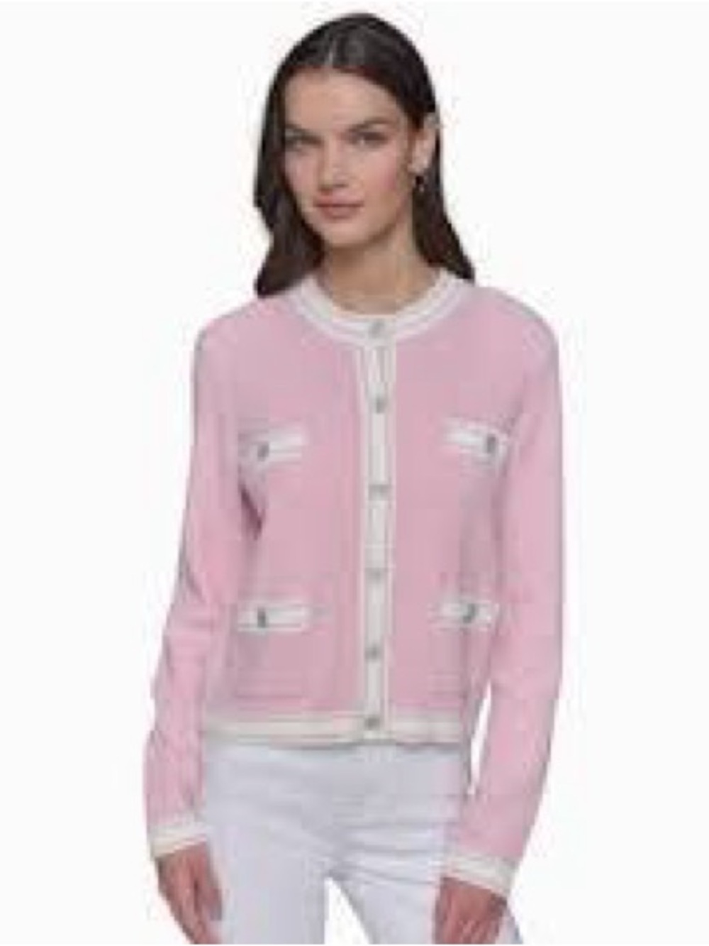 Karl Lagerfeld Pink Cardigan with White Trim